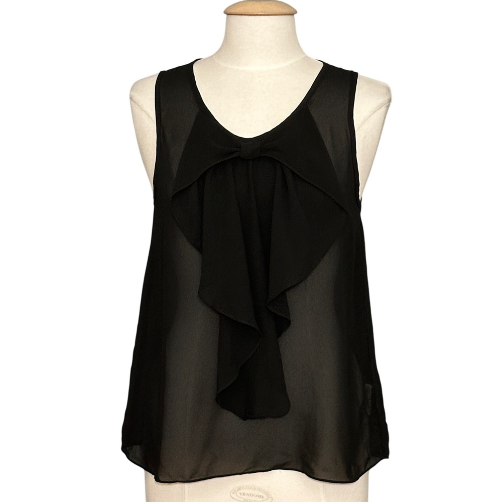 VTG Y2K by & by Women Top M Black Sheer Oversized Bow Feminine Coquette Romantic